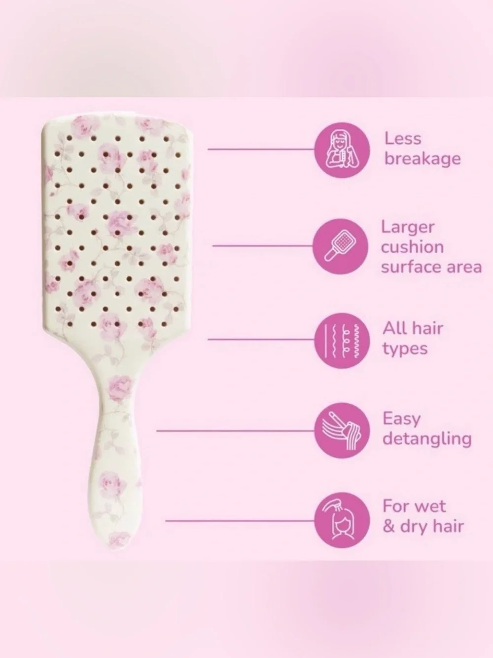 LoveShackFancy WetBrush 🩷 Ribbon Rosa Paddle Detangler Brush